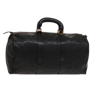 CHANEL Bicolore Boston Bag Lamb Skin 2way Black Gold